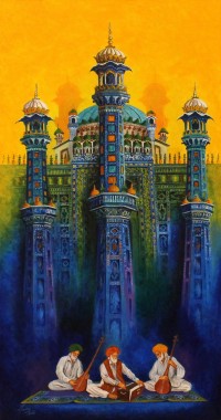 S. A. Noory, Tomb of Sachal Sarmast, 18 x 36 Inch, Acrylic on Canvas, Figurative Painting, AC-SAN-095